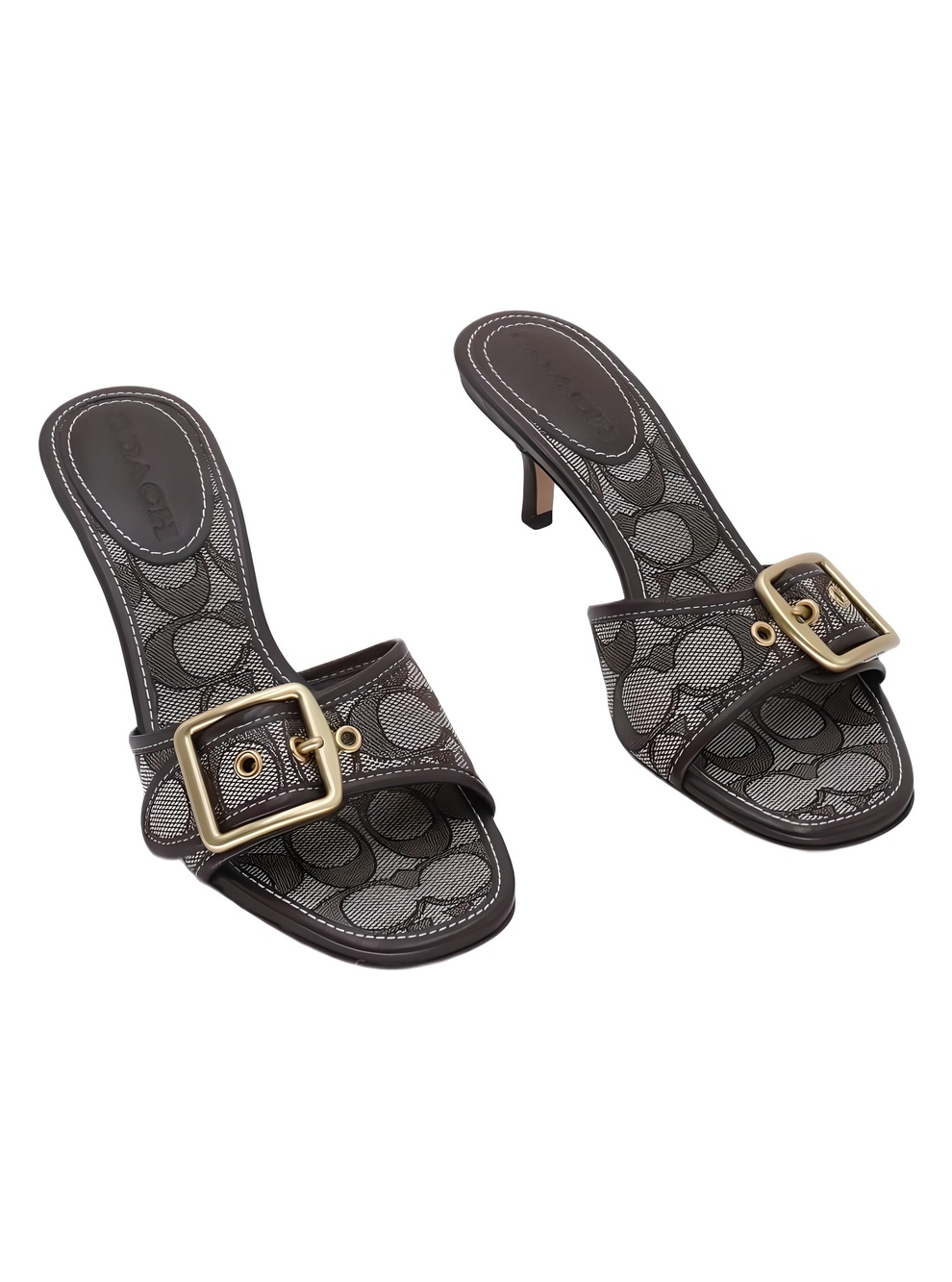 Coach Margot Signature JQD Oak Maple Buckle Slide Sandals Size 5B